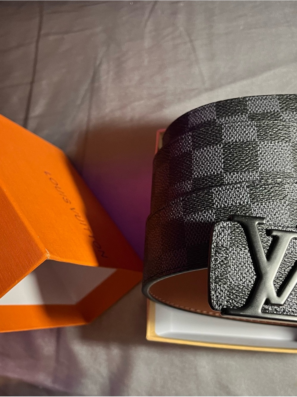 Black Damier Graphite Belt with Matte LV Buckle